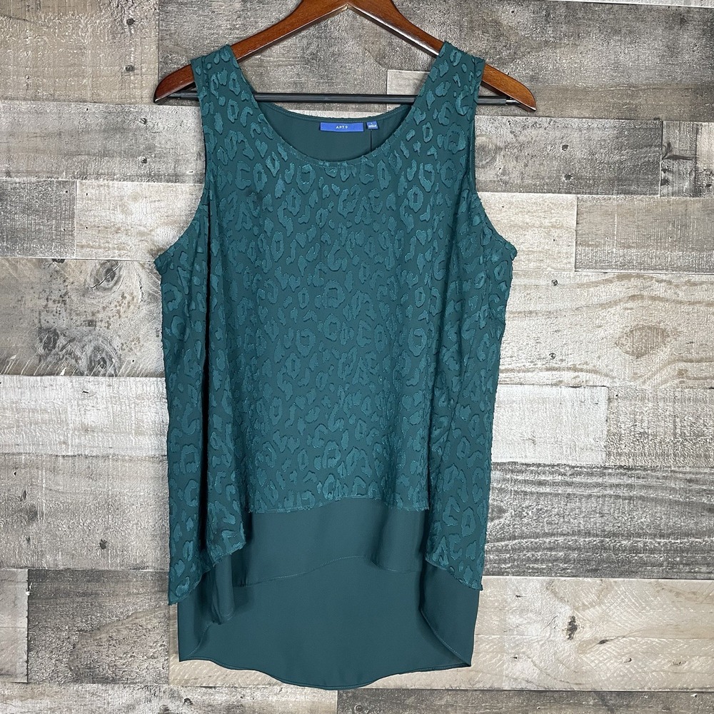 Apt9 Women's Size L Pine Green Textured Fabric‎ Double Layer Sleeveless Top New